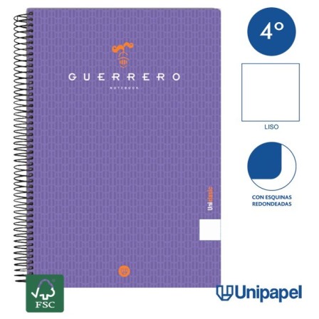 CUADERNO ESPIRAL  TAPA  BLANDA  GUERRERO01-UNICLASIC - CUARTO - 80H - LISO - 90G - COLORES SURTIDOS
