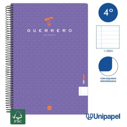 CUADERNO ESPIRAL  TAPA  BLANDA  GUERRERO01-UNICLASIC - CUARTO - 80H - 1 LINEA - 90G - COLORES SURTIDOS