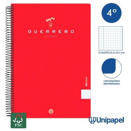 CUADERNO ESPIRAL  TAPA  BLANDA  GUERRERO01-UNICLASIC - CUARTO - 80H - 4X4 - 90G - COLORES SURTIDOS