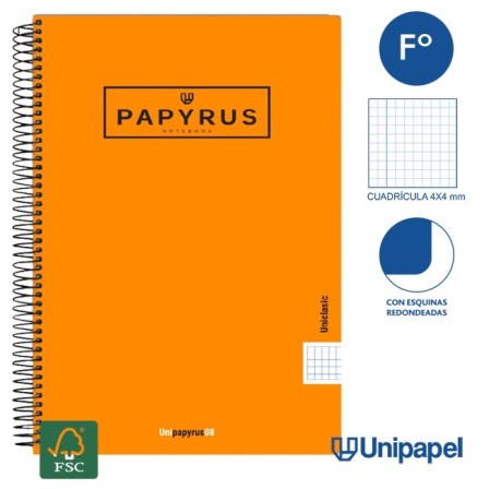 CUADERNO ESPIRAL  TAPA  POLIPROPILENO  PAPYRUS08-UNICLASIC - FOLIO - 80H - CUADRÍCULA 4MM - 90G - COLORES SURTIDOS