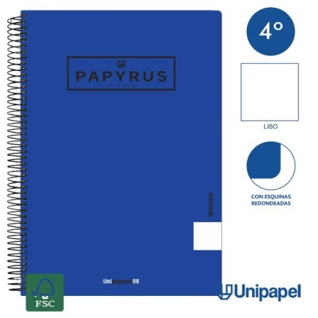 CUADERNO ESPIRAL  TAPA  POLIPROPILENO  PAPYRUS08-UNICLASIC - CUARTO - 80H - LISO - 90G - COLORES SURTIDOS