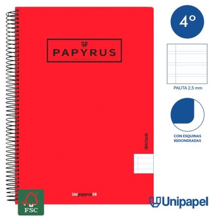 CUADERNO ESPIRAL  TAPA  POLIPROPILENO  PAPYRUS08-UNICLASIC - CUARTO - 80H - PAUTA 2