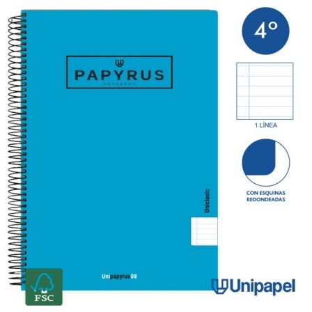 CUADERNO ESPIRAL  TAPA  POLIPROPILENO  PAPYRUS08-UNICLASIC - CUARTO - 80H - 1 LINEA - 90G - COLORES SURTIDOS