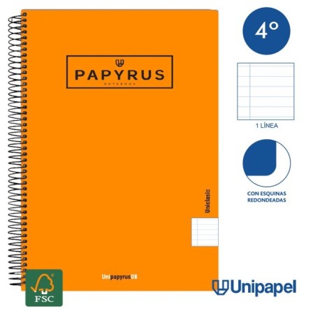 CUADERNO ESPIRAL  TAPA  POLIPROPILENO  PAPYRUS08-UNICLASIC - CUARTO - 80H - 1 LINEA - 90G - COLORES SURTIDOS