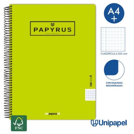 CUADERNO ESPIRAL  TAPA  POLIPROPILENO  PAPYRUS08-UNICOLOR5 - A4+ - 120H - CUADRÍCULA 5MM - 90G - COLORES SURTIDOS