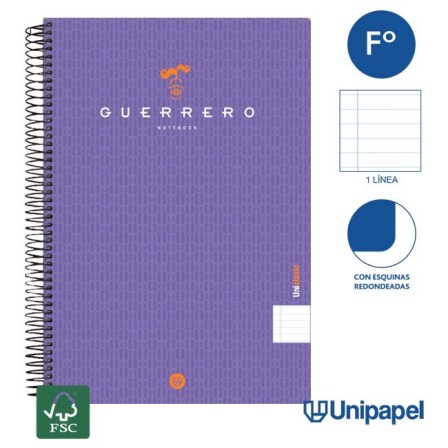 CUADERNO ESPIRAL  TAPA  POLIPROPILENO GUERRERO08-UNICLASIC - FOLIO - 80H - 1 LINEA - 90G - COLORES SURTIDOS