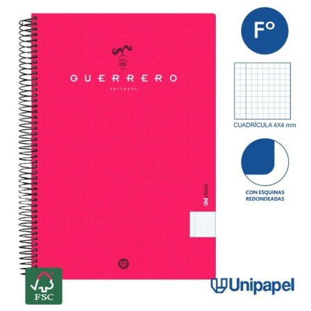 CUADERNO ESPIRAL  TAPA  POLIPROPILENO GUERRERO08-UNICLASIC - FOLIO - 80H - CUADRÍCULA 4MM - 90G - COLORES SURTIDOS