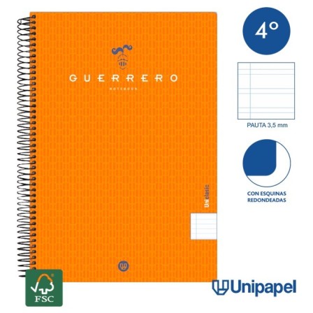 CUADERNO ESPIRAL  TAPA  POLIPROPILENO GUERRERO08-UNICLASIC - CUARTO - 80H - PAUTA 3