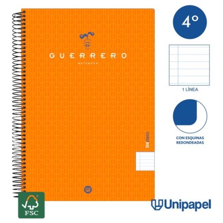 CUADERNO ESPIRAL  TAPA  POLIPROPILENO GUERRERO08-UNICLASIC - CUARTO - 80H - 1 LINEA - 90G - COLORES SURTIDOS