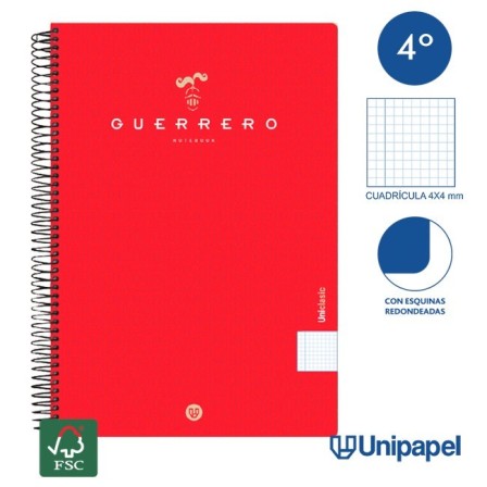 CUADERNO ESPIRAL  TAPA  POLIPROPILENO GUERRERO08-UNICLASIC - CUARTO - 80H - CUADRÍCULA 4MM - 90G - COLORES SURTIDOS