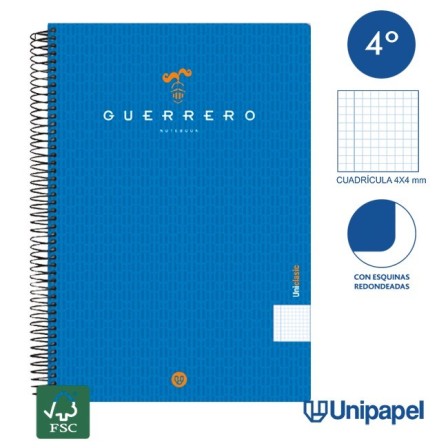 CUADERNO ESPIRAL  TAPA  POLIPROPILENO GUERRERO08-UNICLASIC - CUARTO - 80H - CUADRÍCULA 4MM - 90G - COLORES SURTIDOS