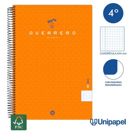 CUADERNO ESPIRAL  TAPA  POLIPROPILENO GUERRERO08-UNICLASIC - CUARTO - 80H - CUADRÍCULA 4MM - 90G - COLORES SURTIDOS