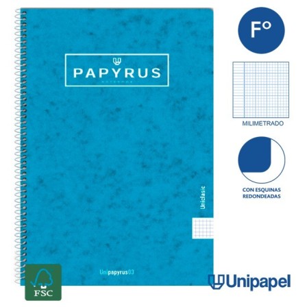 CUADERNO ESPIRAL  TAPA CONTRACOLADA PAPYRUS03-UNICLASIC - FOLIO - 80H - MILIMETRADO - 90G - COLORES SURTIDOS