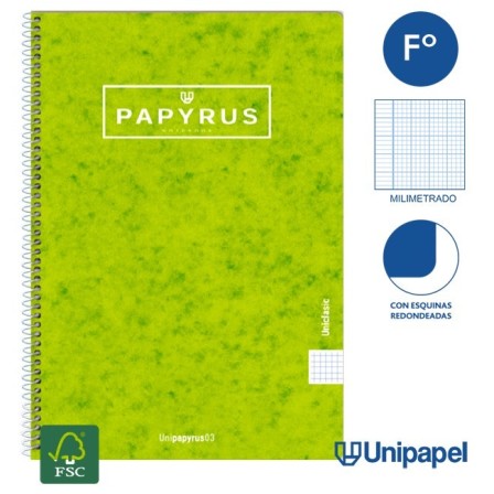 CUADERNO ESPIRAL  TAPA CONTRACOLADA PAPYRUS03-UNICLASIC - FOLIO - 80H - MILIMETRADO - 90G - COLORES SURTIDOS