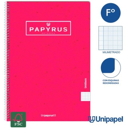 CUADERNO ESPIRAL  TAPA CONTRACOLADA PAPYRUS03-UNICLASIC - FOLIO - 80H - MILIMETRADO - 90G - COLORES SURTIDOS
