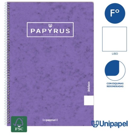 CUADERNO ESPIRAL  TAPA CONTRACOLADA PAPYRUS03-UNICLASIC - FOLIO - 80H - LISO - 90G - COLORES SURTIDOS