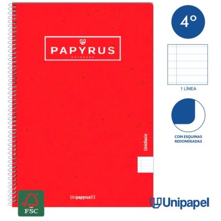 CUADERNO ESPIRAL  TAPA CONTRACOLADA PAPYRUS03-UNICLASIC - CUARTO - 80H - 1 LINEA - 90G - COLORES SURTIDOS