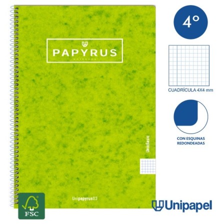CUADERNO ESPIRAL  TAPA CONTRACOLADA PAPYRUS03-UNICLASIC - CUARTO - 80H - CUADRÍCULA 4MM - 90G - COLORES SURTIDOS