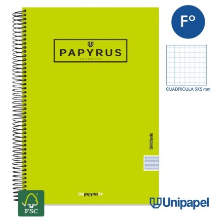 CUADERNO ESPIRAL  TAPA EXTRADURA    PAPYRUS04-UNICLASIC - FOLIO - 80H - CUADRÍCULA 5MM - 90G - COLORES SURTIDOS