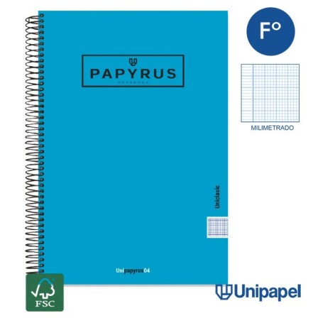 CUADERNO ESPIRAL  TAPA EXTRADURA    PAPYRUS04-UNICLASIC - FOLIO - 80H - MILIMETRADO - 90G - COLORES SURTIDOS