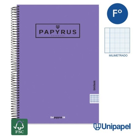 CUADERNO ESPIRAL  TAPA EXTRADURA    PAPYRUS04-UNICLASIC - FOLIO - 80H - MILIMETRADO - 90G - COLORES SURTIDOS