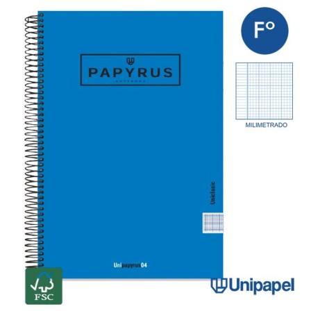 CUADERNO ESPIRAL  TAPA EXTRADURA    PAPYRUS04-UNICLASIC - FOLIO - 80H - MILIMETRADO - 90G - COLORES SURTIDOS