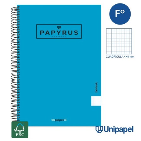 CUADERNO ESPIRAL  TAPA EXTRADURA    PAPYRUS04-UNICLASIC - FOLIO - 80H - CUADRÍCULA 4MM - 90G - COLORES SURTIDOS