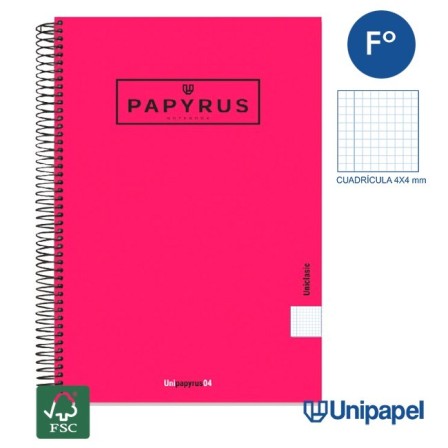 CUADERNO ESPIRAL  TAPA EXTRADURA    PAPYRUS04-UNICLASIC - FOLIO - 80H - CUADRÍCULA 4MM - 90G - COLORES SURTIDOS