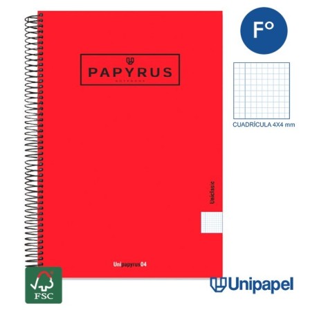 CUADERNO ESPIRAL  TAPA EXTRADURA    PAPYRUS04-UNICLASIC - FOLIO - 80H - CUADRÍCULA 4MM - 90G - COLORES SURTIDOS