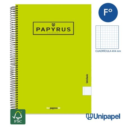 CUADERNO ESPIRAL  TAPA EXTRADURA    PAPYRUS04-UNICLASIC - FOLIO - 80H - CUADRÍCULA 4MM - 90G - COLORES SURTIDOS