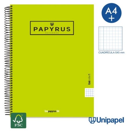 CUADERNO ESPIRAL  TAPA EXTRADURA    PAPYRUS04-UNICOLOR1 - A4+ - 80H - CUADRÍCULA 5MM - 90G - COLORES SURTIDOS