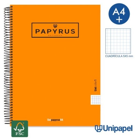 CUADERNO ESPIRAL  TAPA EXTRADURA    PAPYRUS04-UNICOLOR1 - A4+ - 80H - CUADRÍCULA 5MM - 90G - COLORES SURTIDOS