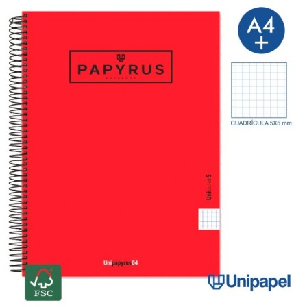 CUADERNO ESPIRAL  TAPA EXTRADURA    PAPYRUS04-UNICOLOR5 - A4+ - 80H - CUADRÍCULA 5MM - 90G - COLORES SURTIDOS