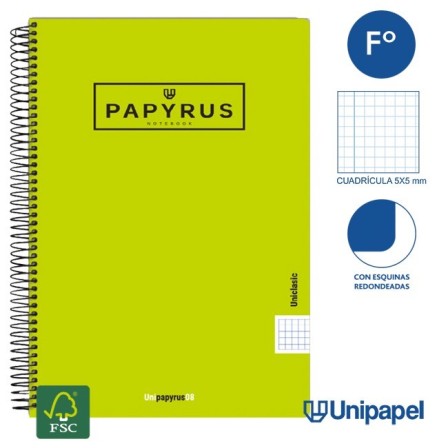 CUADERNO ESPIRAL  TAPA  POLIPROPILENO  PAPYRUS08-UNICLASIC - FOLIO - 80H - CUADRÍCULA 5MM - 90G - COLORES SURTIDOS