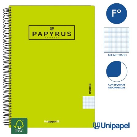 CUADERNO ESPIRAL  TAPA  POLIPROPILENO  PAPYRUS08-UNICLASIC - FOLIO - 80H - MIIMETRADO - 90G - COLORES SURTIDOS