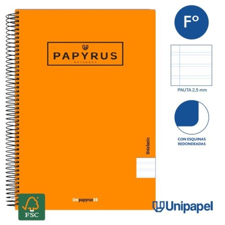 CUADERNO ESPIRAL  TAPA  POLIPROPILENO  PAPYRUS08-UNICLASIC - FOLIO - 80H - PAUTA 2,5 - 90G - COLORES SURTIDOS