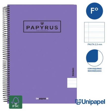CUADERNO ESPIRAL  TAPA  POLIPROPILENO  PAPYRUS08-UNICLASIC - FOLIO - 80H - PAUTA 2,5 - 90G - COLORES SURTIDOS
