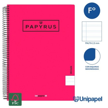 CUADERNO ESPIRAL  TAPA  POLIPROPILENO  PAPYRUS08-UNICLASIC - FOLIO - 80H - PAUTA 2,5 - 90G - COLORES SURTIDOS