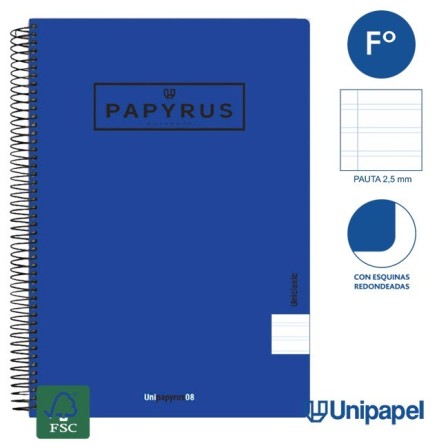 CUADERNO ESPIRAL  TAPA  POLIPROPILENO  PAPYRUS08-UNICLASIC - FOLIO - 80H - PAUTA 2,5 - 90G - COLORES SURTIDOS