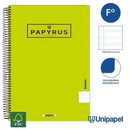 CUADERNO ESPIRAL  TAPA  POLIPROPILENO  PAPYRUS08-UNICLASIC - FOLIO - 80H - PAUTA 2,5 - 90G - COLORES SURTIDOS