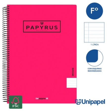 CUADERNO ESPIRAL  TAPA  POLIPROPILENO  PAPYRUS08-UNICLASIC - FOLIO - 80H - 1 LINEA - 90G - COLORES SURTIDOS