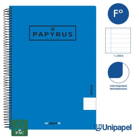 CUADERNO ESPIRAL  TAPA  POLIPROPILENO  PAPYRUS08-UNICLASIC - FOLIO - 80H - 1 LINEA - 90G - COLORES SURTIDOS