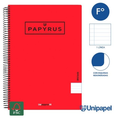 CUADERNO ESPIRAL  TAPA  POLIPROPILENO  PAPYRUS08-UNICLASIC - FOLIO - 80H - 1 LINEA - 90G - COLORES SURTIDOS