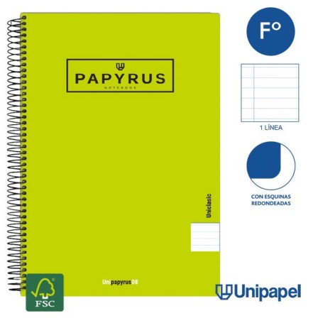 CUADERNO ESPIRAL  TAPA  POLIPROPILENO  PAPYRUS08-UNICLASIC - FOLIO - 80H - 1 LINEA - 90G - COLORES SURTIDOS