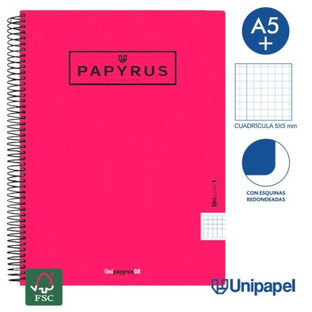 CUADERNO ESPIRAL  TAPA  POLIPROPILENO  PAPYRUS08-UNICOLOR1 - A4+ - 80H - CUADRÍCULA 5MM - 90G - COLORES SURTIDOS