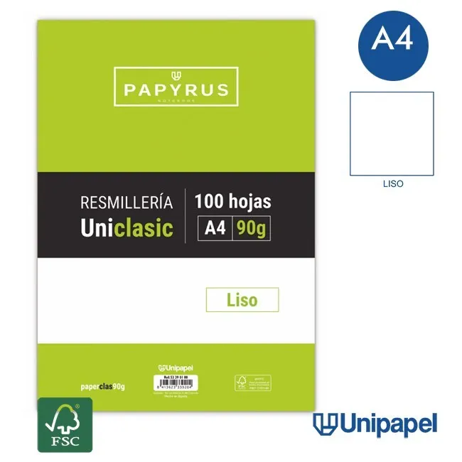 RESMILLERÍA PAPYRUS-UNICLASIC -A4-100H-LISO-90G-SIN MARGEN